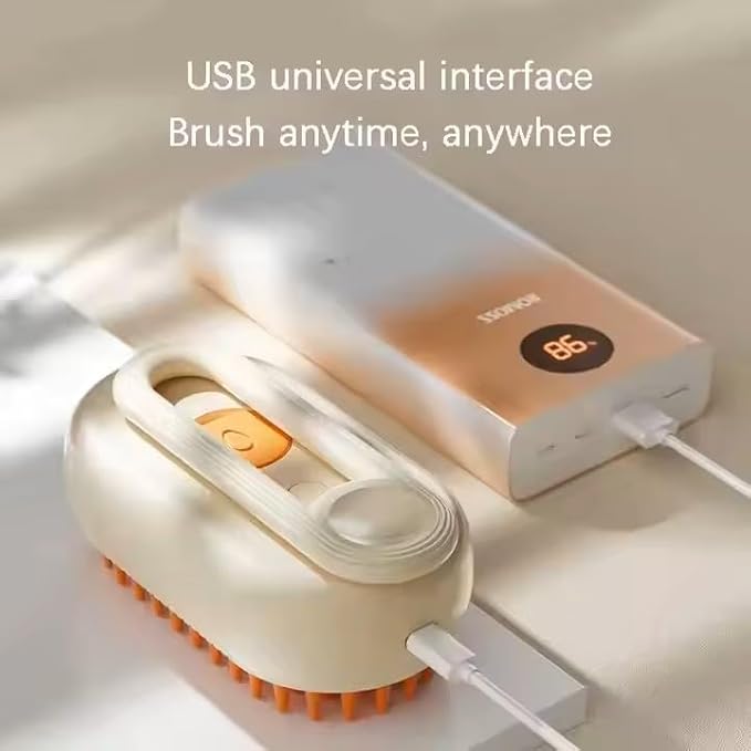 3-in-1 Steam Pet Brush for Cats & Dogs β Self-Cleaning Grooming Comb with Spray Mist, Massage & Shedding, Rechargeable USB, Anti-Static, Foldable Handle (TAN)