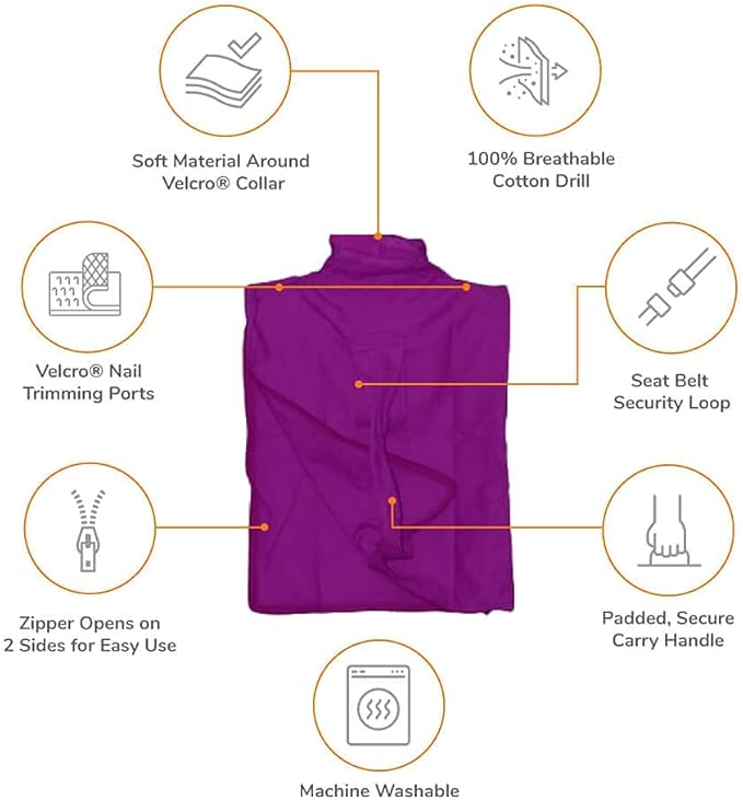 Cozy Comfort Carrier - Small Lavender Cat Carrier Soft, Cat Restraint Bag and Cat Sling Carrier for Grooming, Vet Visits, Medication Administration, Dental Care, and Nail Trimming