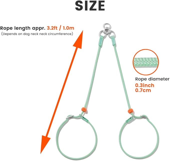 Howgo Double Slip Leash Slip Lead | Dual Dog Lead for 2 Dogs,360° Swivel No Tangle | Dog Training Nylon Leash and Collar | Double Clip Coupler and Splitter | Lightweight Aluminum (MintGreen, 3FT)