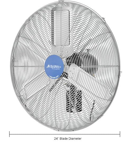 Global Industrial Deluxe Oscillating Wall Mount Fan, 24" Diameter, 1/2HP, 8,650CFM