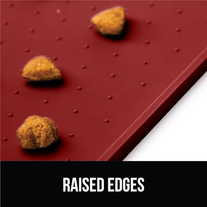 GORILLA GRIP 100% Waterproof Raised Edge BPA Free Silicone Pet Feeding Mat, Dog Cat Food Mats Contain Spills Protects Floors, Placemats for Cats and Dogs Water Bowl, Pets Accessories 23x15 Red