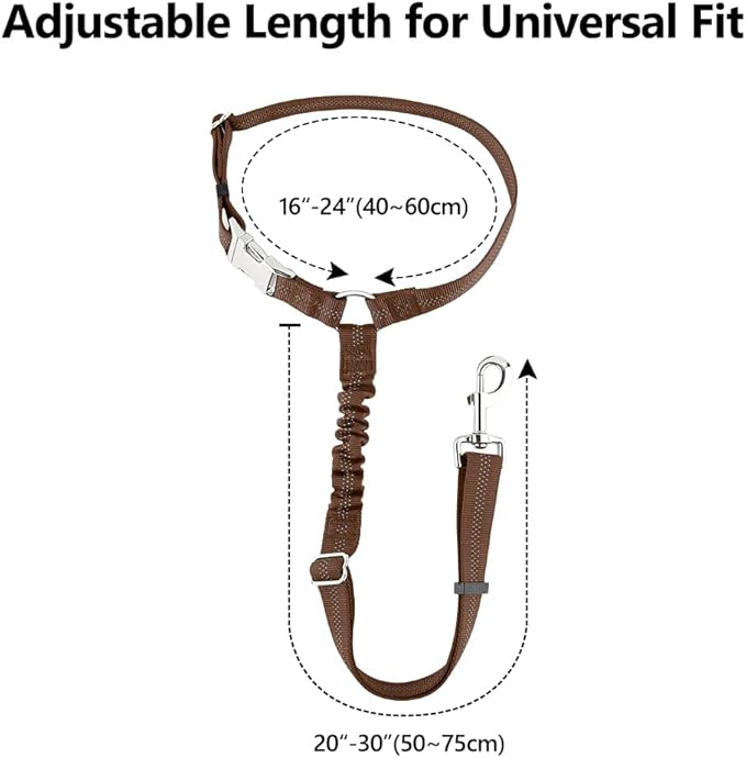 Plutus Pet Dog Seat Belt for Car Headrest, Reflective and Adjustable Restraint with Elastic Bungee for Safety, Vehicle Seatbelt Harness for Small Medium Large Dogs and Cats, Chocolate