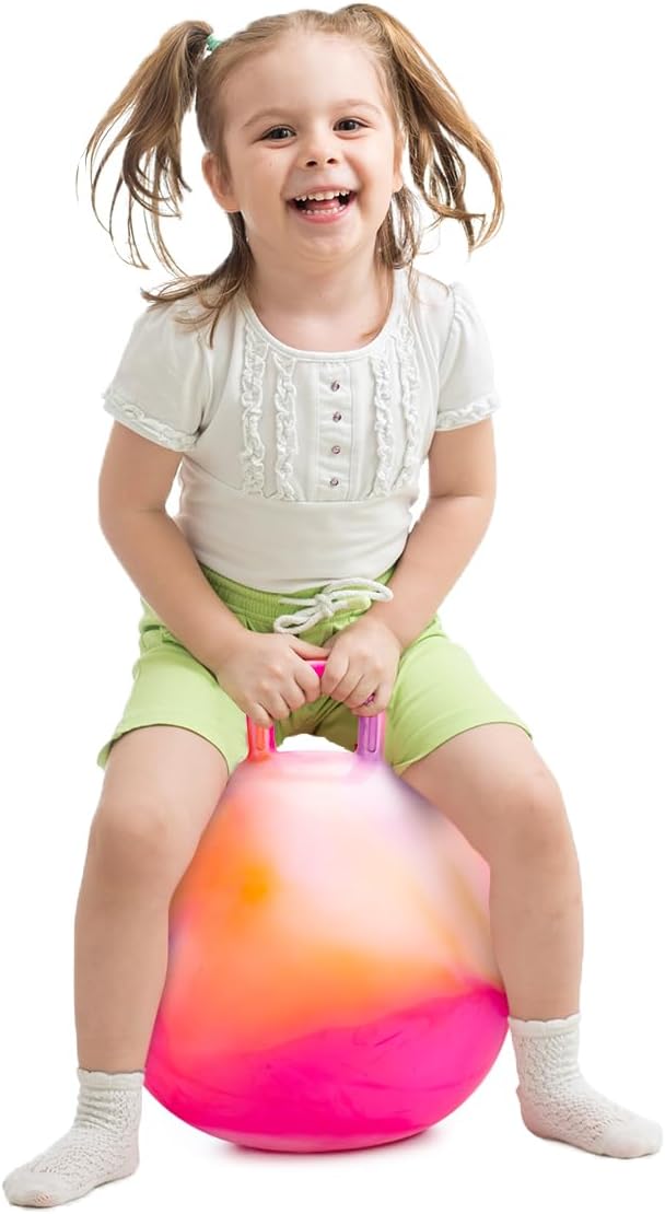 INPODAK Hopper Ball 18 Inch Bouncy Ball with Handle for Kids, Hippity Hop Jumping Bounce Hopping Toy for Boys Girls Ages 3-6 Includes Pump and Gift Box Great Gift for Birthday