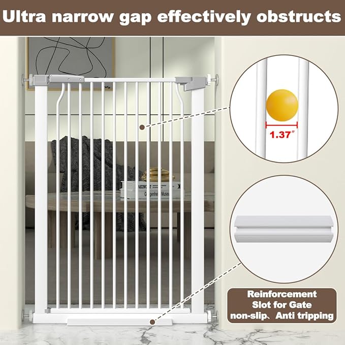41" Extra Tall and Wide Baby Gate, 65.8-68.5'' Wide Pet Cat Gate for Doorway, Extra Wide Pressure Mounted Child Door with Expansion Kit, Metal Safe Gate, Tall Dog Gate, White