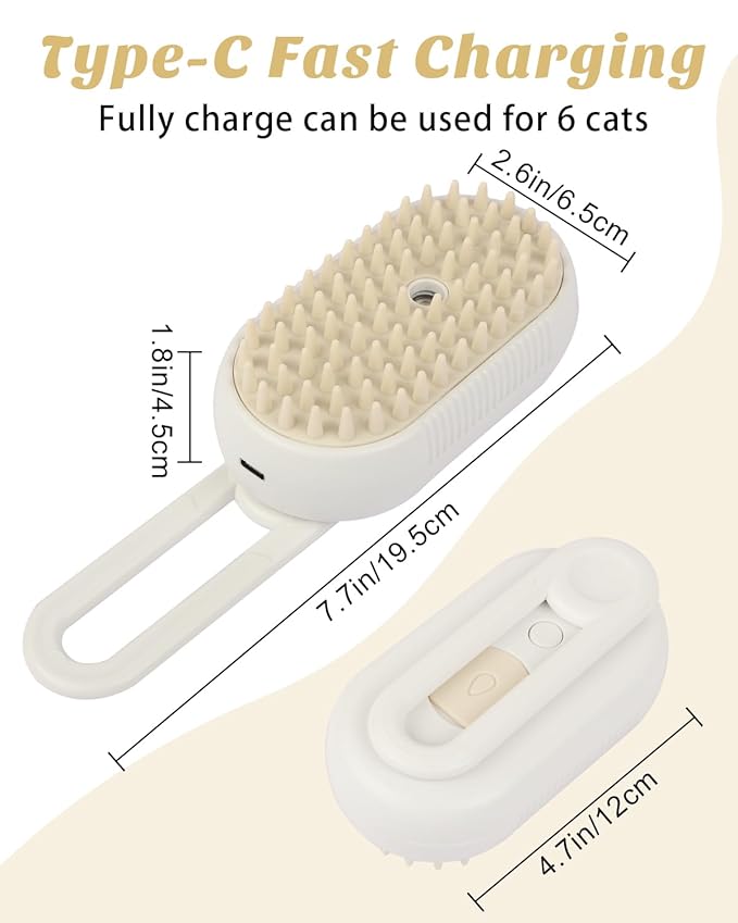 6 in 1 Cat Steam Brush for Shedding, Portable Anti-Static Grooming Comb for Cats & Dogs, Steam Misting Water Brush, Self-Cleaning Pet Hair Remover, Indoor Cat Spray Brushes for Cats & Dogs
