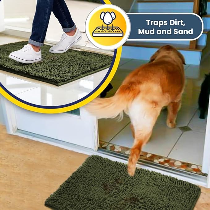 Muddy Mat® Shown on TV – Super Absorbent Door Mat Indoor, Microfiber Quick Dry Chenille Entryway Rug, Non-Slip Front Door Mat, Indoor Mats for Entryway, Machine Washable Pet Rug, Army Green 36"x60"