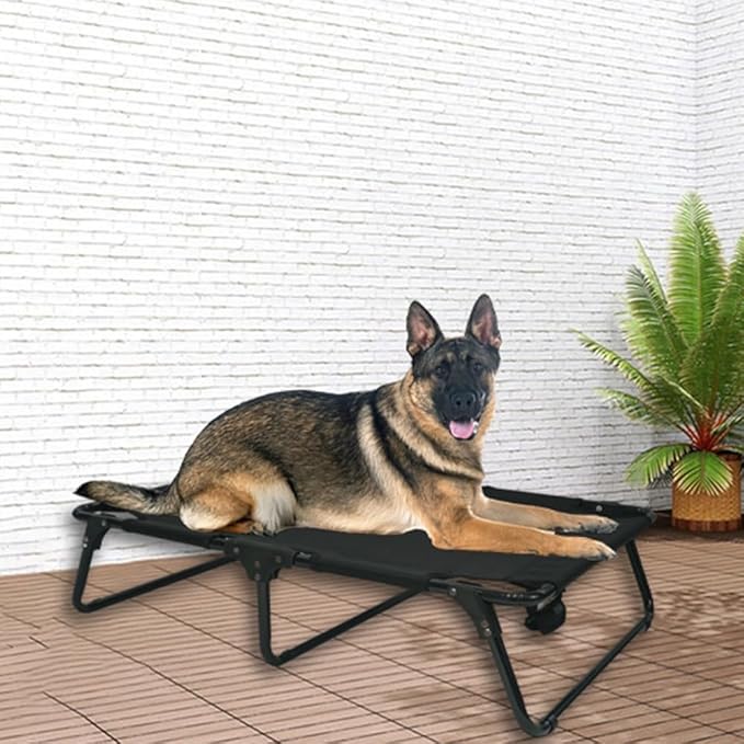 Elevated Raised Small Meduim Dog Bed Cots,Cooling Foldable No Assembly Need Pet Hammock Bed with Breathable Mesh, Indoor Outdoor Dog Pet Bed for Small Meduim Dogs, Chew Proof, Black