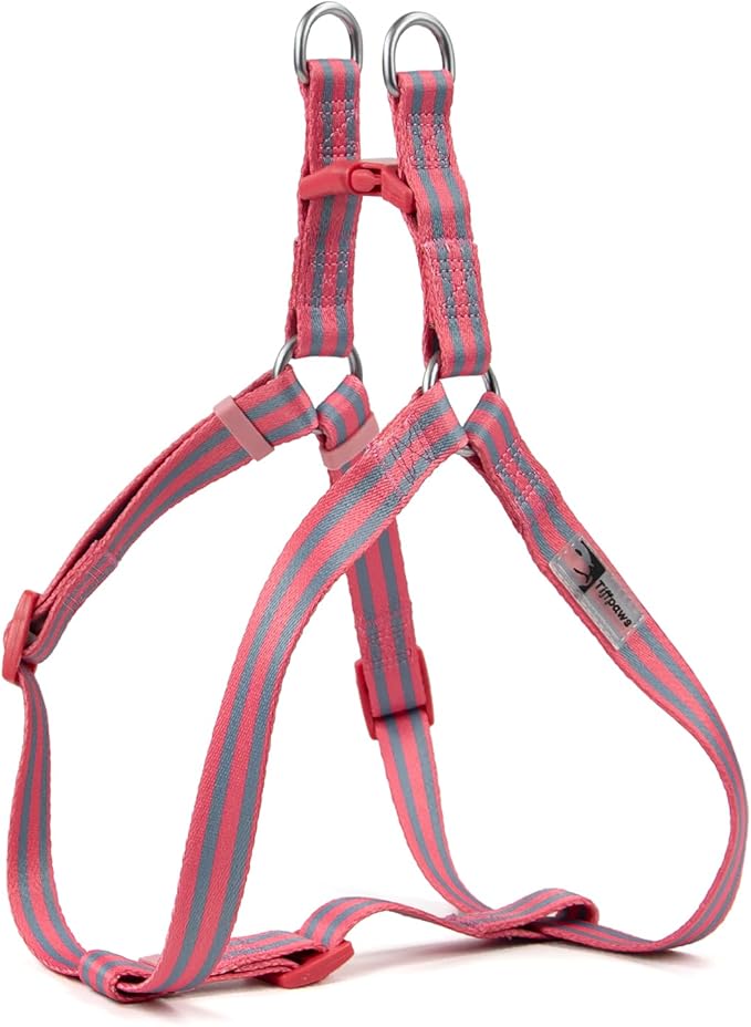 Stripe Step in Dog Harness for Small Dogs, Freedom Nylon Dog Halter Vests, Lightweight and Escape Proof Puppy Harness, Quick Fits for Small Medium and Large Dogs, Pink M
