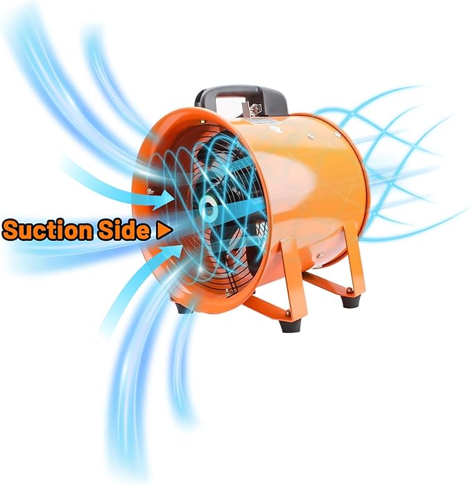 8-Inch High-Velocity Portable Utility Blower Fan, Industrial Exhaust Fan with 33ft Flexible Duct Hose, 3150 RPM Low-Noise Ventilator for Basements, Workshops, Warehouses, and Confined Spaces