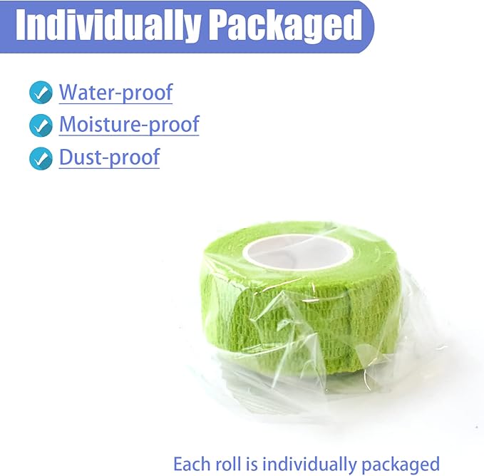 9 Pack 1" x 5 Yards Self Adhesive Bandage Wrap Self Stick Wrap for Ankle, Wrist, Finger, Sports, Breathable Cohesive Vet Tape for Pets (Grass Green)