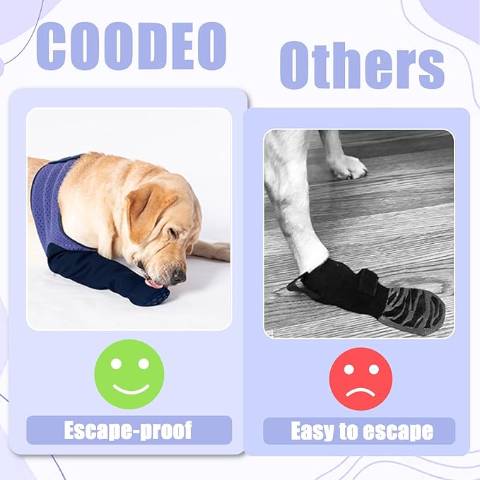 COODEO Dog Socks to Prevent Licking Paws, Healing Boots & Paw Protectors with Non-Slip Bottoms for Wound Protection, Waterproof Sleeve Shoes for Licking(Purple,L_Left