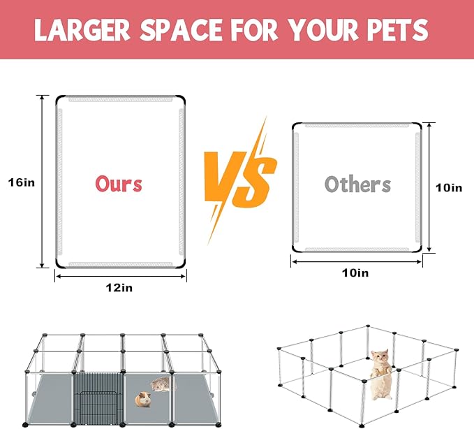 20 Panels Small Animals Playpen, 48" x 24" x 16" Transparent Pet Playpen with Waterproof Mat,Portable Plastic Enclosure Cage for Chicken/Guinea Pigs/Bunny/Ferrets/Hamsters/Hedgehogs Indoors Outdoor