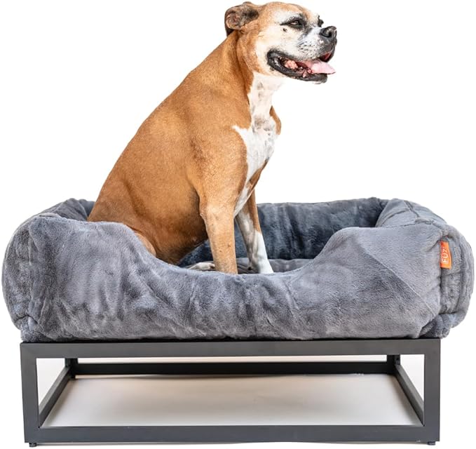 FUZI Luxury Aesthetic Dog Bed for Large Dogs with Washable Cover, Pet Couch, Pet Bed with Sides, Non-Slip Bottom, Soft and Durable Calming Dog Bed, Large 35.6x28.5x9.5 Dark Grey