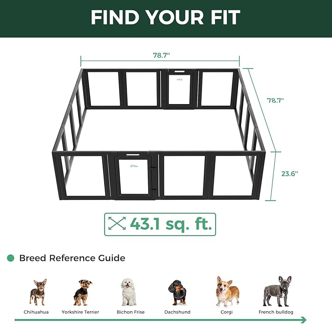 FXW AuraSpace Acrylic Indoor Unleashed Dog Playpen for Puppies and Small Dogs, 24 Inch, 16 Panels, Black