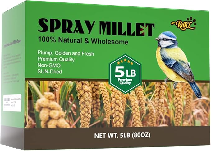 RANZ 5LBS Millet Spray for Birds, GMO-Free, Sun Dried Spray Millet, Original Bird Treats & Supplement for Parrots, Cockatiels, Lovebirds, Painted Buntings and Finches, Parakeets Food