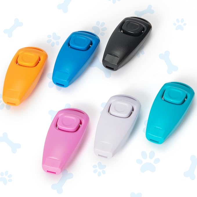 2-in-1 Dog Training Clicker Whistle for Training and Recall, Training Accessories for Puppy, Cats, Horses & Small Animals - 2 Pack with Lanyard, Reward Your Pets Efficiently(White + Light Blue)