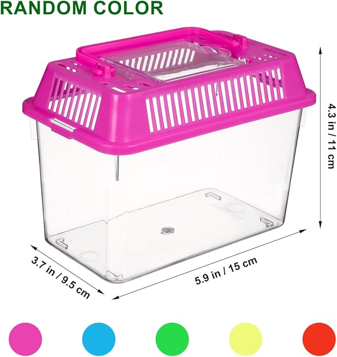 HANABASS Mini Fish Tank with Lid, Handheld Transparent Fish Box, Plastic Small Transparent Aquarium with Handle, Turtle Tortoise Habitat Tank, 5.9x4.3x3.7 Inches