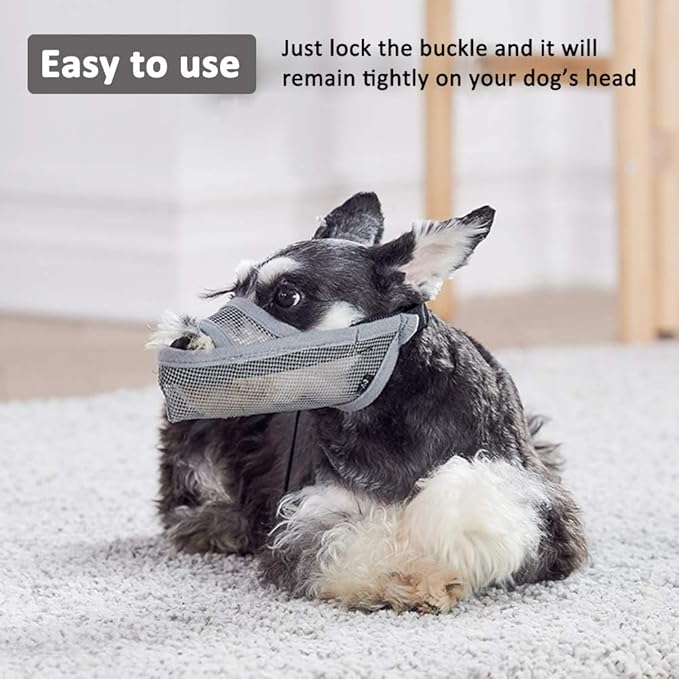 Crazy Felix Nylon Dog Muzzle for Small Medium Large Dogs Dachshund Beagle Poodle Labrador, Air Mesh Breathable and Drinkable Pet Mouth Guard for Anti-Biting Chewing Scavenging(XXS, Grey)