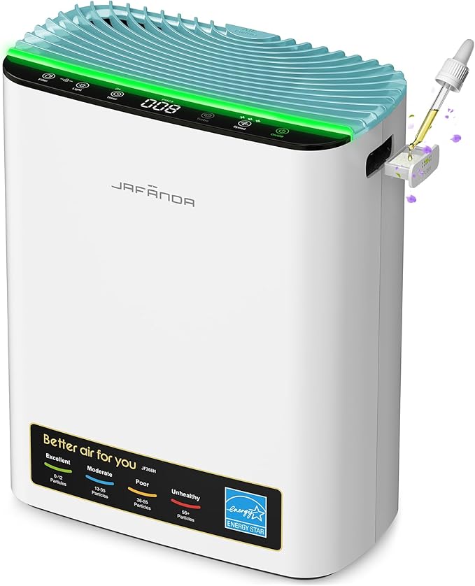 Jafända Air Purifiers for Home Cover Up to 1226ft², Allergen HEPA Air Filter with PM2.5 Sensor, Auto Mode& Timer, Aromatherapy, 22 dB Quiet Air Cleaner for Pet Dander/Hair, Allergies, Dust&VOCs