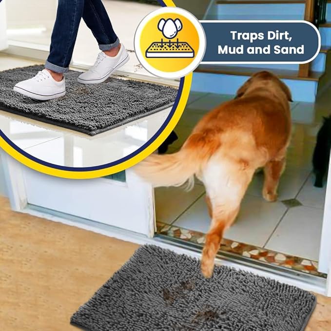 Muddy Mat® Original Dog Door Mat for Muddy Paws, Super Absorbent Microfiber, Non-Slip Washable Pet Rug, Quick Dry Chenille Entryway Carpet, Machine Washable Indoor Outdoor mat, Grey 24"x120"