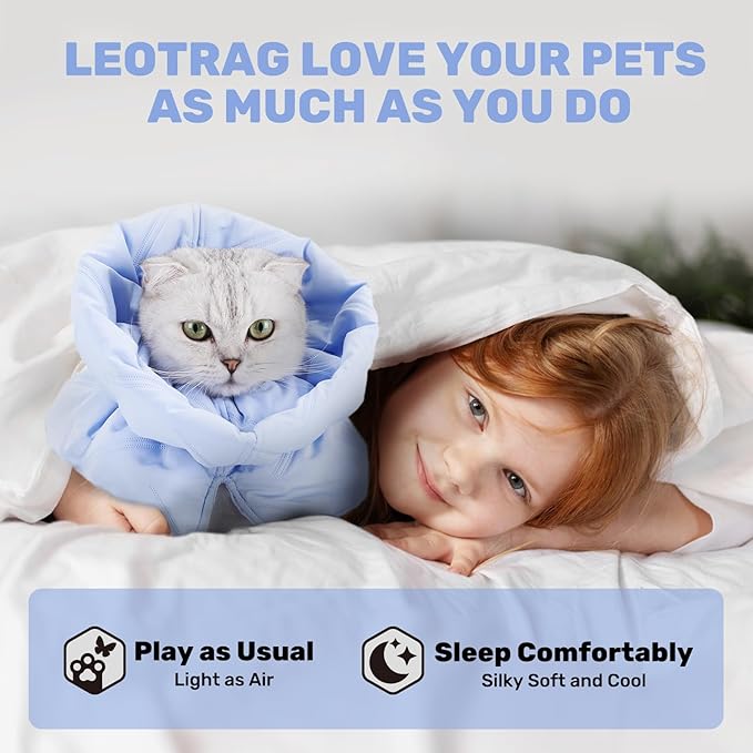 Adjustable Cat Recovery Cone Collar, Lightweight Soft Cat E-Collar Alternative After Spay, Waterproof Comfy Collars to Stop Licking Wound After Surgery, Protective Cone for Kittens/Puppies