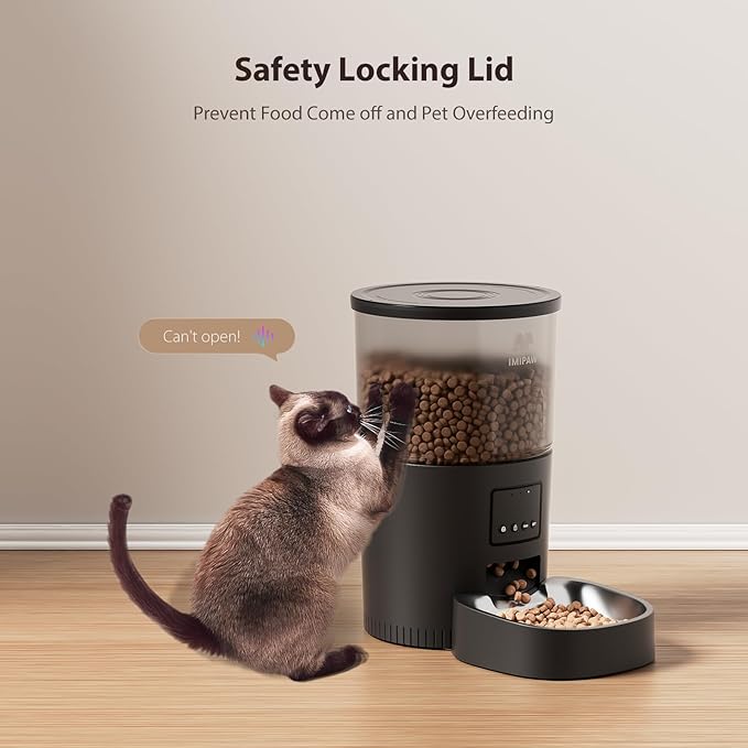 Automatic Cat Feeder, 5G WiFi Cat Food Dispenser with APP Remote Control, Pet Dry Food Smart Feeder, Programmable Timed Feeding, Dual Power Supply, 1-10 Meals Per Day, Stainless Steel Bowl
