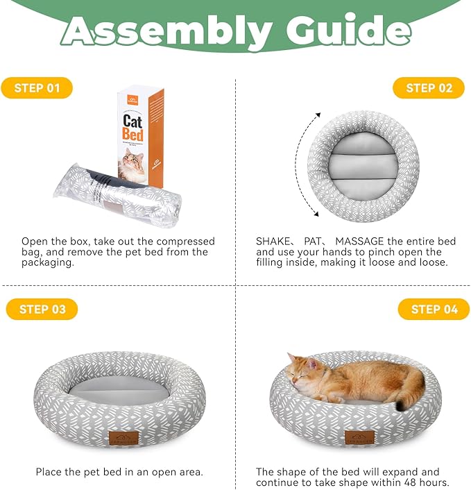 Cat Bed, 20In Dog Beds for Small Dogs, Calming Cat & Dog Beds for Indoor Pets, Pet Beds Comfortable Donut Round Ultra Soft (Grey Pattern, 20.0" L x 20.0" W x 6.5" Th)