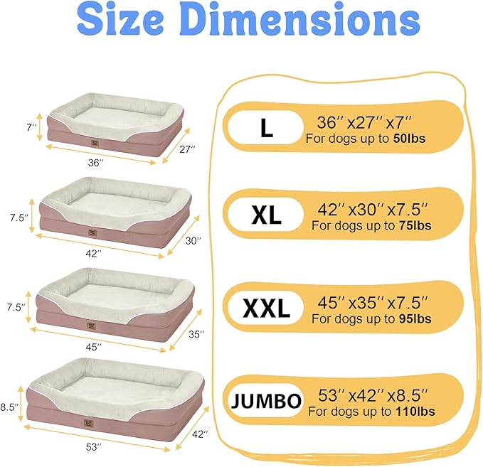 Orthopedic Foam Large Dog Bed XLarge Dog Beds with Removable Washable Cover Pet Bed with Bolster Waterproof Cover Extra Large Dogs Beds Big Size Pet