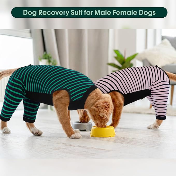 Kuoser Dog Recovery Suit, Anti Licking Dogs Rear Leg Sleeve, Abdominal Dog Surgical Suit with Pants Cover Protect Wounds, Dogs Elbow Protector Soft Pet Surgery Onesie Cone Alternative, Pink 2XL