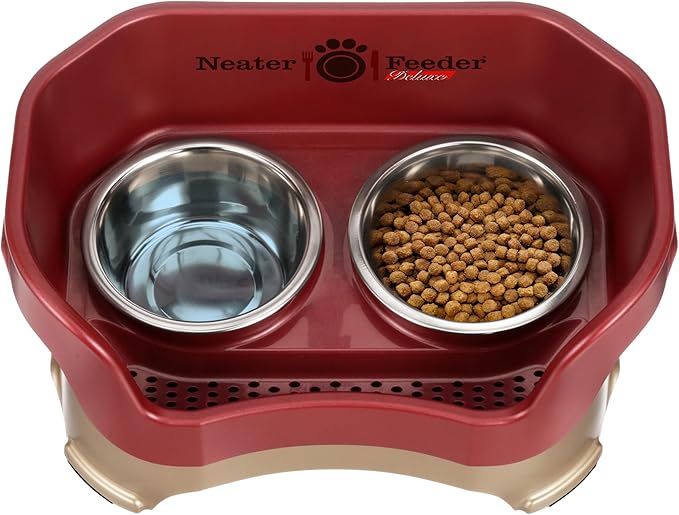 Neater Pet Brands Neater Feeder Deluxe Mess Proof Dog Bowls Elevated for Medium Dogs 19-40 lbs, Made in USA, No Spill Raised Dog Food Bowl Stand Feeding Station, Food and Water Bowl Set, Cranberry