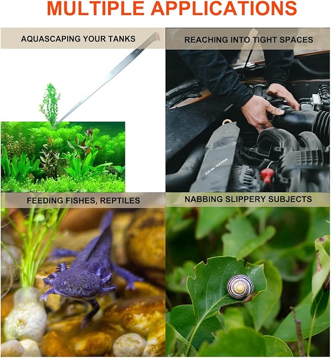 Extra Long Tweezers with Rubber Cover Tips, Fecsam Feeding Tongs - 2 Pack/18.9 inch Aquarium Stainless Steel Large Aquascape Tools for Fish Tank, Terrarium,Aquascaping, Reptile, Bearded Dragon