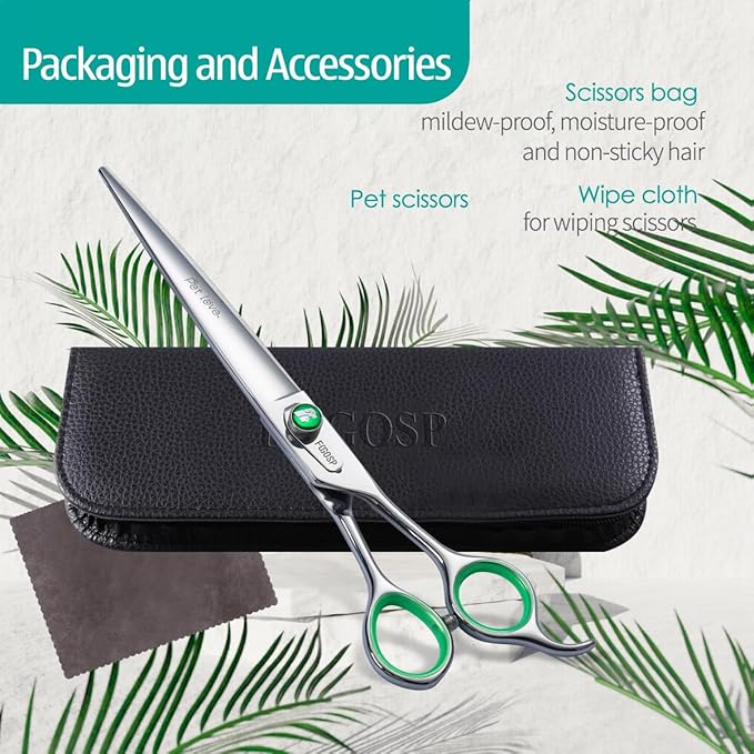 7'' Straight Dog Grooming Scissors Professional Grooming Shears for Dogs Cat Pet Japan 440C Stainless Steel Dog Cutting Scissors for Grooming Right Handed
