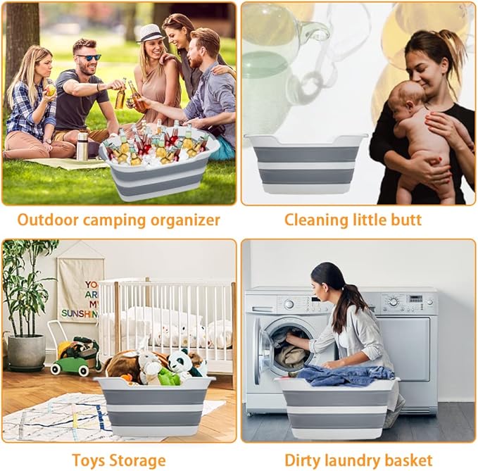 7.1 Gal/27L Multipurpose Collapsible Pet Bathtub Upgraded with Drainage Hole and Pet Hair Collector for Bathing/Shower, Portable Laundry Basket-Foldable Bathing Tub-Storage Organizer.