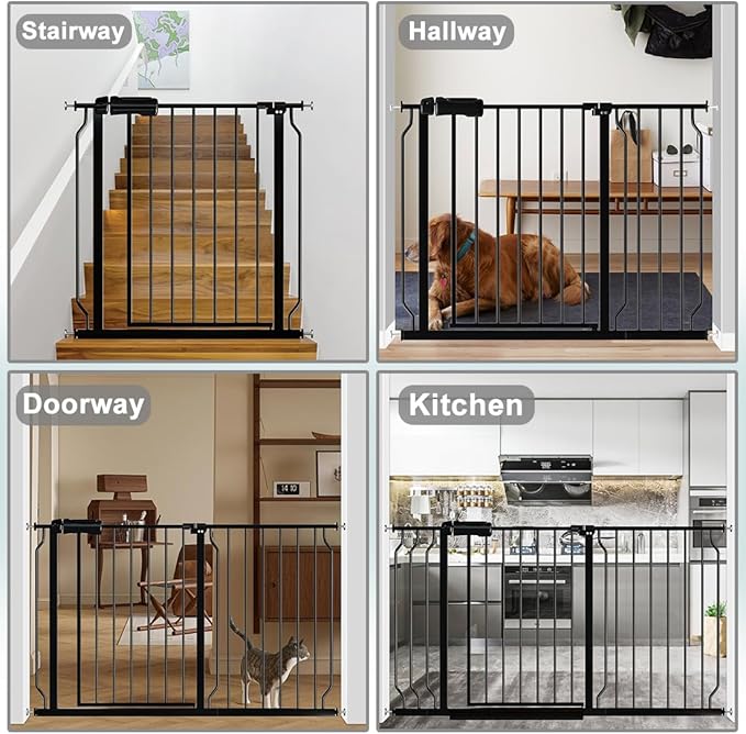 Narrow Baby Gate for Doorways Stairs, 24-29" Wide Pressure Mounted Walk Through Metal Auto Close Safety Child Gatesfor Kids or Pets, Black