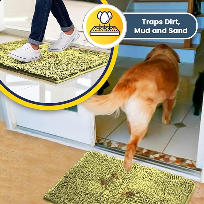 Muddy Mat® AS-SEEN-ON-TV Highly Absorbent Microfiber Door Mat and Pet Rug, Non Slip Thick Washable Area and Bath Mat Soft Chenille for Kitchen Bathroom Bedroom Indoor and Outdoor - Yellow 48" x 72"