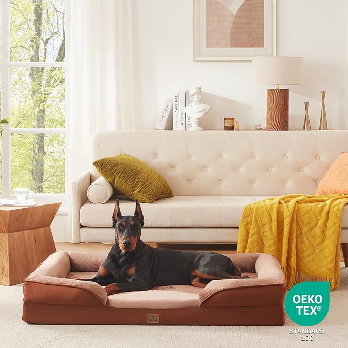 Bedfolks Orthopedic Dog Bed, Waterproof Dog Sofa Bed for Extra Large Dogs, Egg Foam Pet Couch Bed with Removable Washable Cover and Nonslip Bottom, Brown
