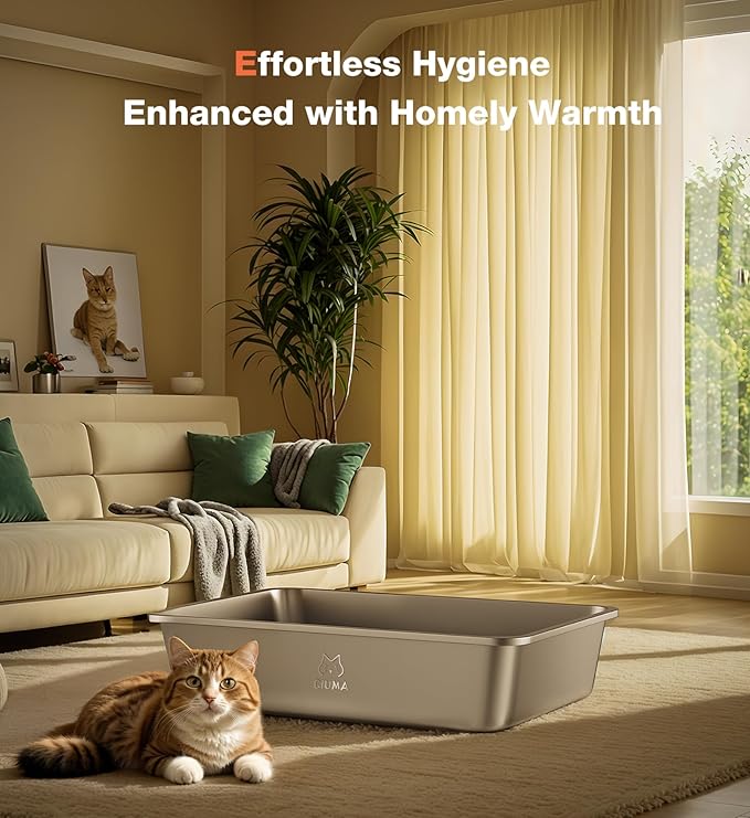 Extra Large Stainless Steel Cat Litter Box, 27.5" L×19.6" W×5.9" H, XXL Metal Kitty Litter Pan with High Sides, Odor-Free, Non-Stick, Easy to Clean, Ideal for Big Cats & Multi-Cat