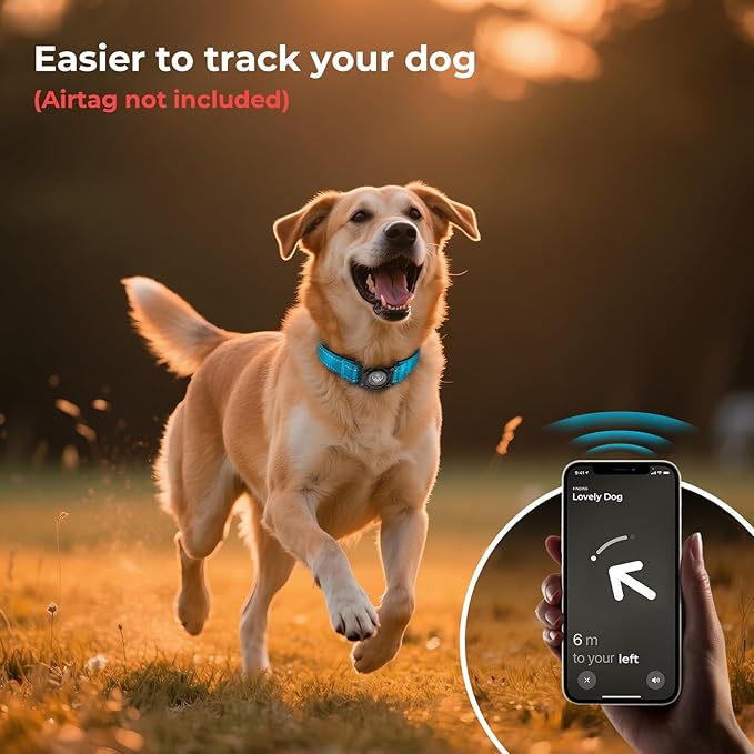 2025 Upgrade Airtag Dog Collar, Reflective Dog Collar with Airtag Holder, IP68 Waterproof| Metal Buckle| Ultra-Durable| Comfortable Padded, GPS Dog Collars for Medium Large Dogs (Blue,M)
