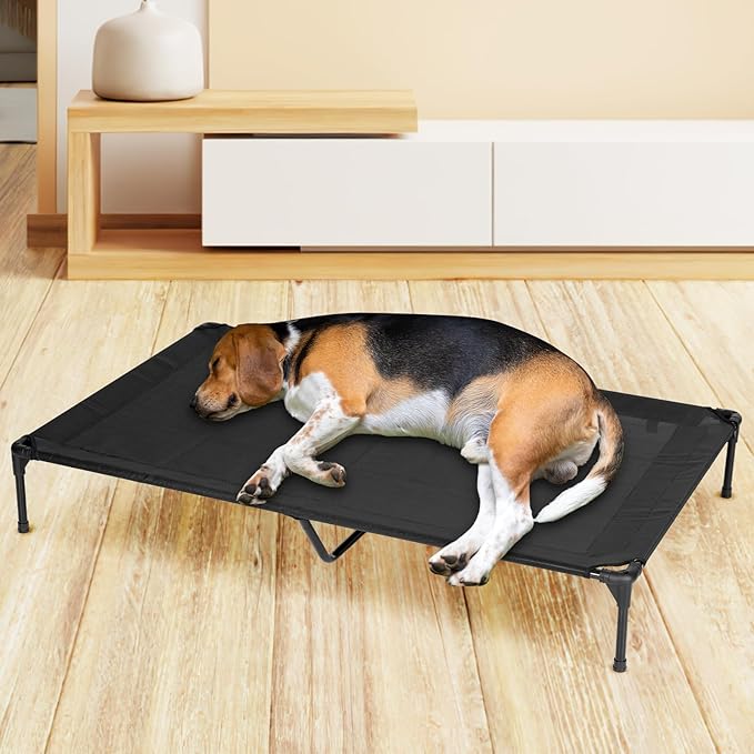 Elevated Dog Bed for Outdoor, XL Raised Dog Cot with Washable Mesh, Cooling Pet Cot Chew Proof for Outside Camping, 49"x33" Brown
