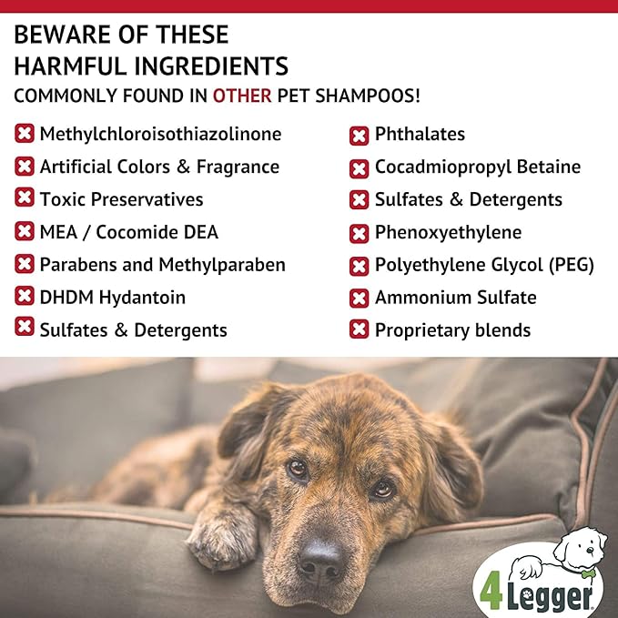 4-Legger Certified Organic Dog Shampoo - All Natural and Hypoallergenic with Aloe and Lemongrass, Soothing for Normal, Dry, Itchy or Allergy Sensitive Skin - Biodegradable - Made in USA - 16 oz