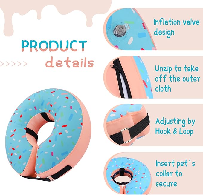 Supet Inflatable Dog Cone Collar Alternative After Surgery, Doggie Neck Donut Collar Recovery ECollar for Post Surgery, Soft Dog Cone for Small Medium Puppies Cats