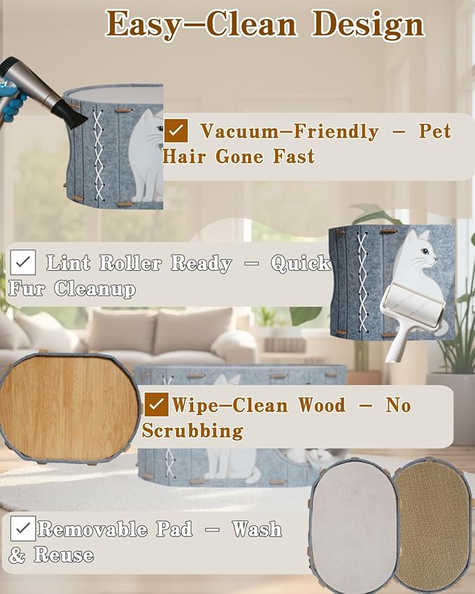 2-in-1 Large Cat House for Indoor Cats, Felt Cat Cave with Cushion, Dual Entrances & Sisal Ball Toy, Enclosed Bed for Large Cats or Multi-Cat Use, Supports 88 lbs