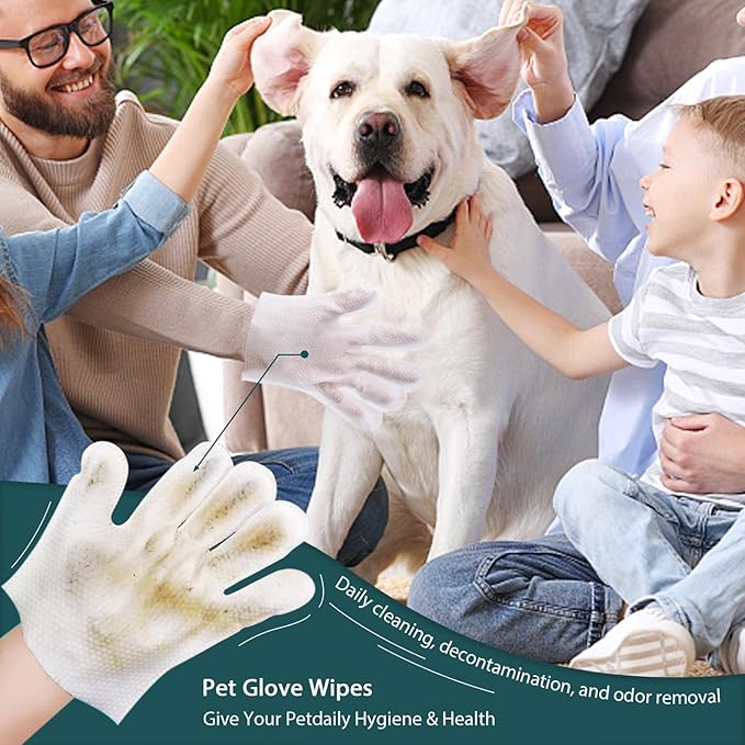 WLP 48 PCS Pet Cleaning and Deodorizing Glove Wipes for Dogs & Cats Hypoallergenic Pet Cleaning and Hydrating Glove Bath Wipes Enriched with Aloe & Jojoba Oil Individually Wrapped