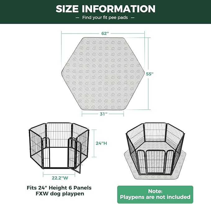 FXW Washable Pee Pads for Dogs, Puppy Pads with Super Absorbent, Specifically Designed for FXW Rollick/Homeplus 24inch 6 Panels Dog Playpen, 31" Hexagon, Khaki, 1 Pack