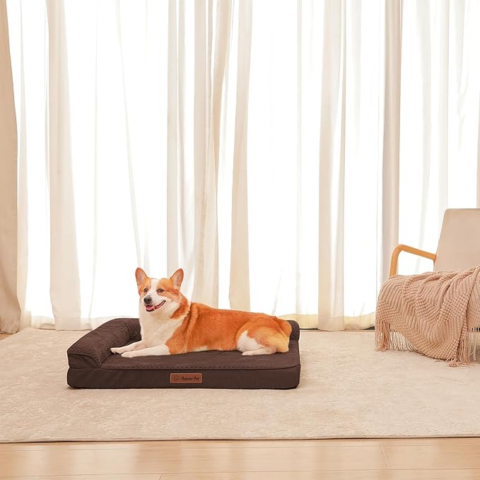 Orthopedic Dog Beds Large Sized Dog, 3 Inch Memory Foam Pet Bed for Medium and Large Dogs, Washable Removable Cover, Nonskid Bottom, Waterproof, 41x27 Inches XL Brown Grey