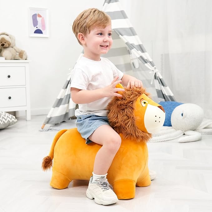EVERICH TOY Lion Bouncy Horse, Inflatable Plush Hopping Toy, Bouncing Animal Hopper for Toddlers, Fun Ride-On Toy for Kids 18 Months-6 Years, Indoor & Outdoor Play, Great Gift Boys Girls