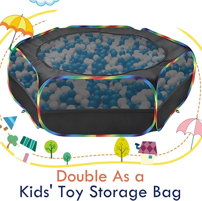 Pawaboo Small Animals Playpen, Waterproof Small Pet Cage Tent with Zippered Cover, Portable Outdoor Yard Fence with 3 Metal Rod for Chick/Kitten/Puppy/Guinea Pig/Rabbits/Hamster, Black + Rainbow