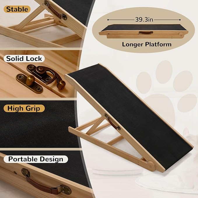 ABORON Dog Ramp,Adjustable Folding Pet Ramp for Bed,Couch,SUV - High Traction Portable Rubber Paw Ramps,Great for Small & Large Old Dogs & Cats, Supports up to 200 lbs