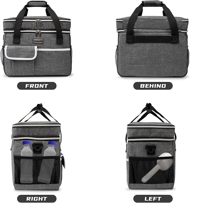 BAGLHER Dog Travel Bag for Supplies - Double-Layer Airline Approved Weekend Pet Travel Organizer Set for Dog and Cat Tote with 2 Pet Food Containers and 2 Collapsible Silicone Bowls Grey