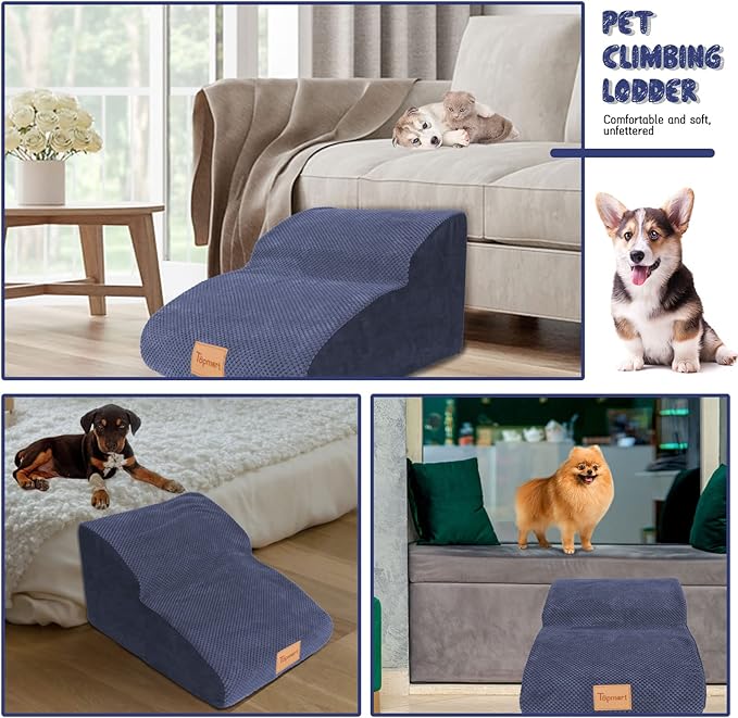 Topmart High Density Extended Foam Dog Ramp&Steps 2 Tiers,11.8" High,Non-Slip Dog Stairs,Soft Foam Pet Ladder with Waterproof Cover,Best for Injured,Older Cats,Pets with Joint Pain